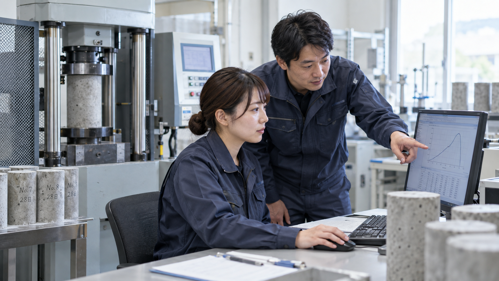 コンクリート試験室の作業設備と測定器具