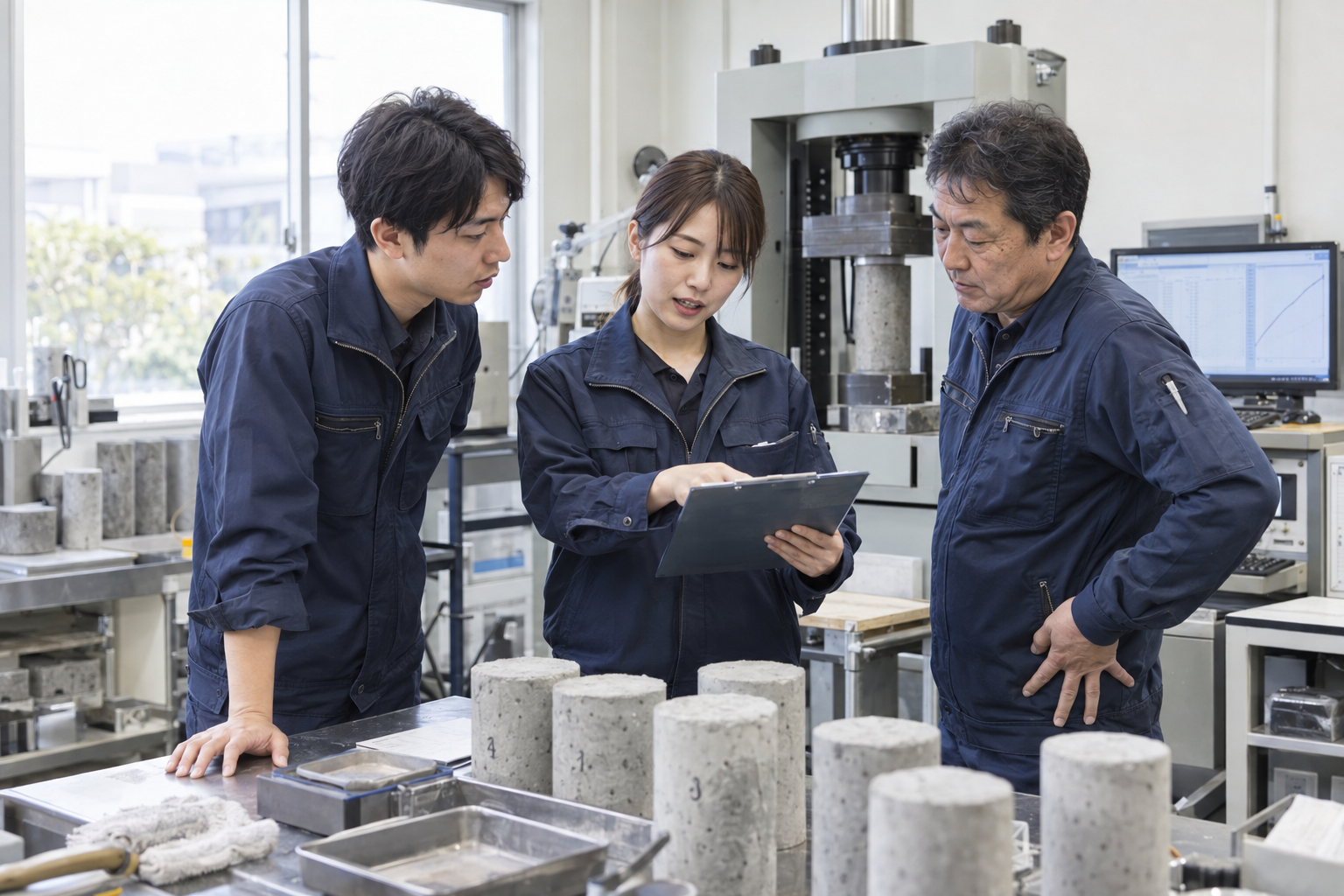 試験結果を確認する株式会社ピースのスタッフ